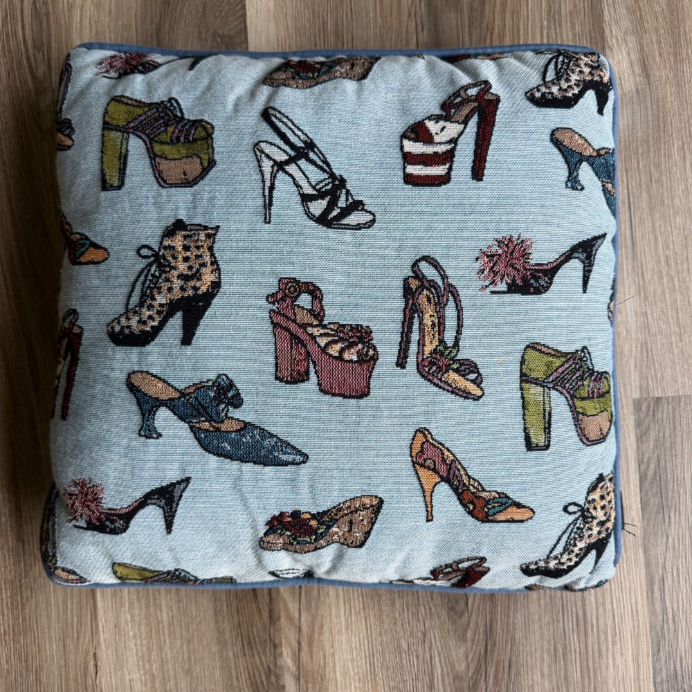 Vintage High Heel Shoe Tapestry Throw Pillow Blue Square 16x16